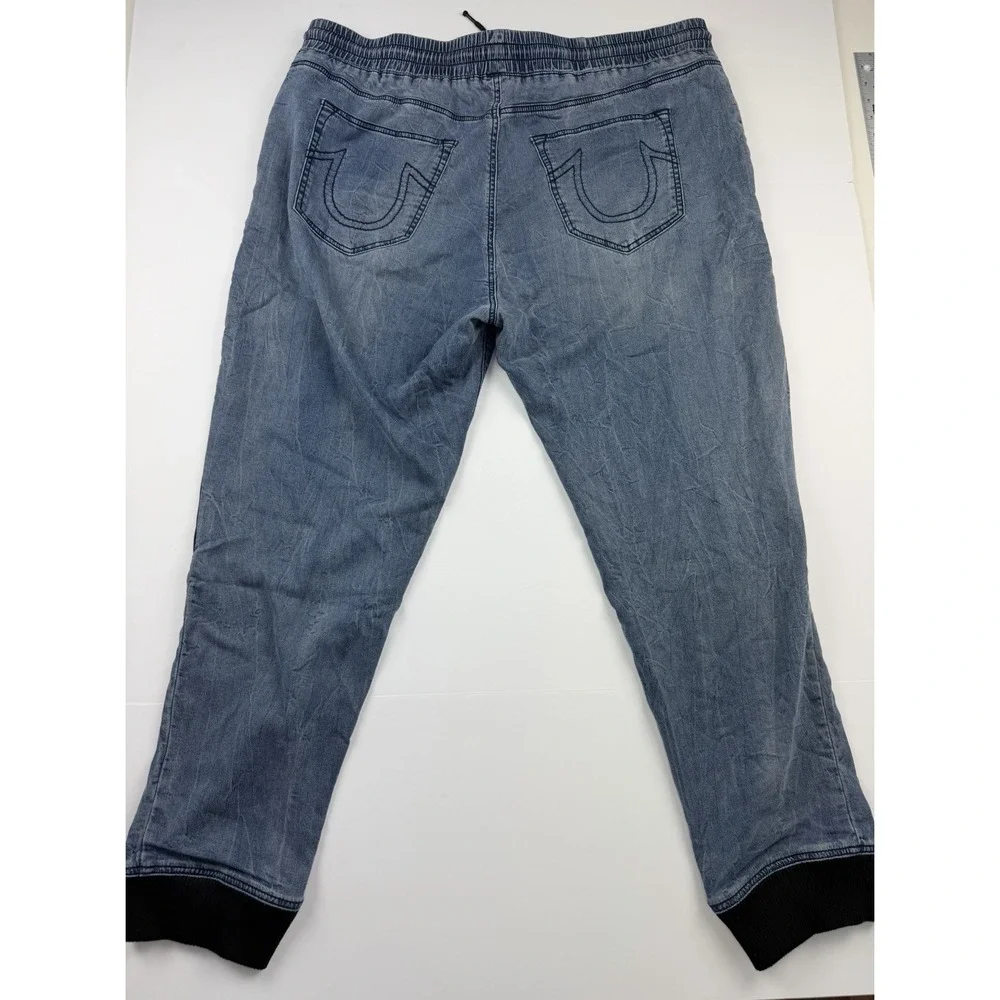 True Religion Jogger Pants Men's Approx 40 Blue Denim Contrast Panel Drawstring - Picture 2 of 16